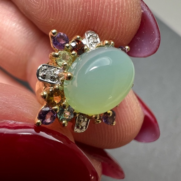 Jewelry - Elegant 14K yellow gold multi-gemstone pendant charm